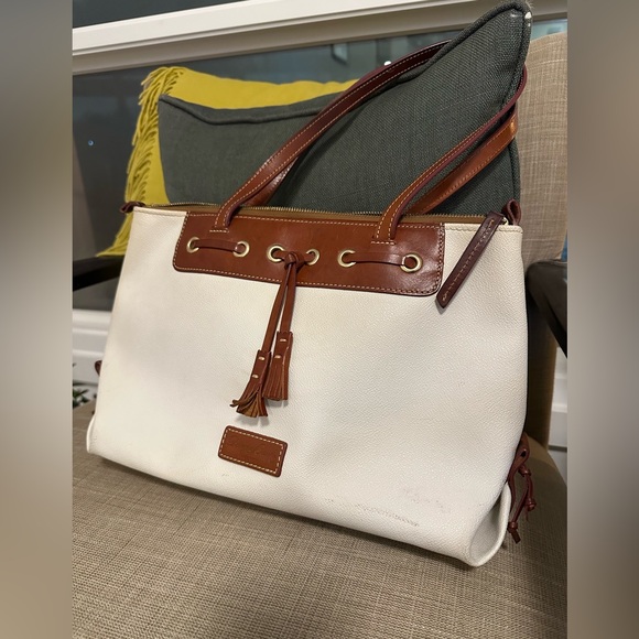 Dooney & Bourke Off-White & Brown Leather Satchel, medium - Picture 2 of 5